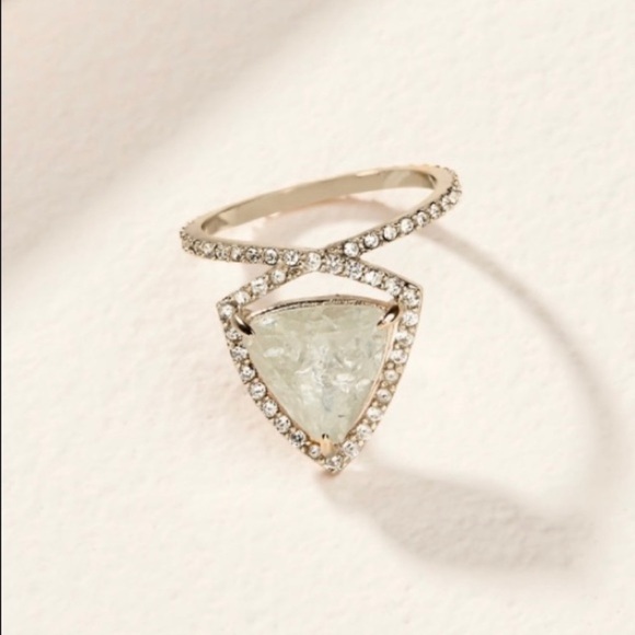 Stella & Dot Jewelry - Stella & Dot Somerville cocktail ring white opal gold size 8 jewelry pave